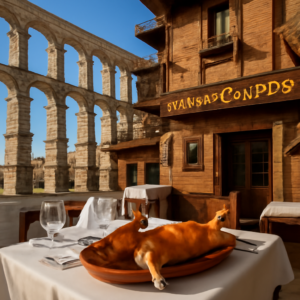 Imagínate frente al majestuoso Acueducto de Segovia, su estructura de piedra se alza sobre un cielo azul. Gira a tu d…